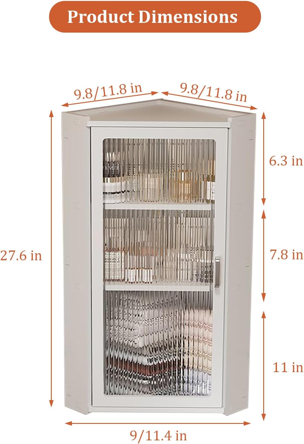 3-Tier Corner Spice Rack for Kitchen,Small Corner Medicine Cabinet,Bathroom Cabinets Wall Mount with Door,Compact Hanging Cabinets(30 * 70 cm/11.8 * 27.6 in, White)