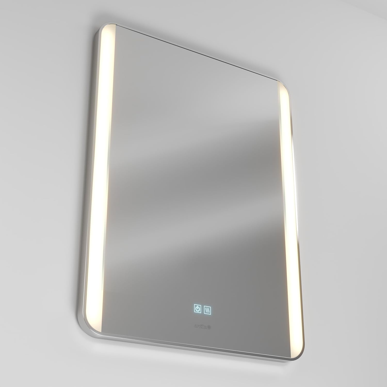 artika Onyx Wall Mount LED Mirror, 24x32 Inch, Bathroom, Rectangular with Rounded Corners, Steel Frame, Modern, Chrome, Selectable White, Dimmable with Defogger