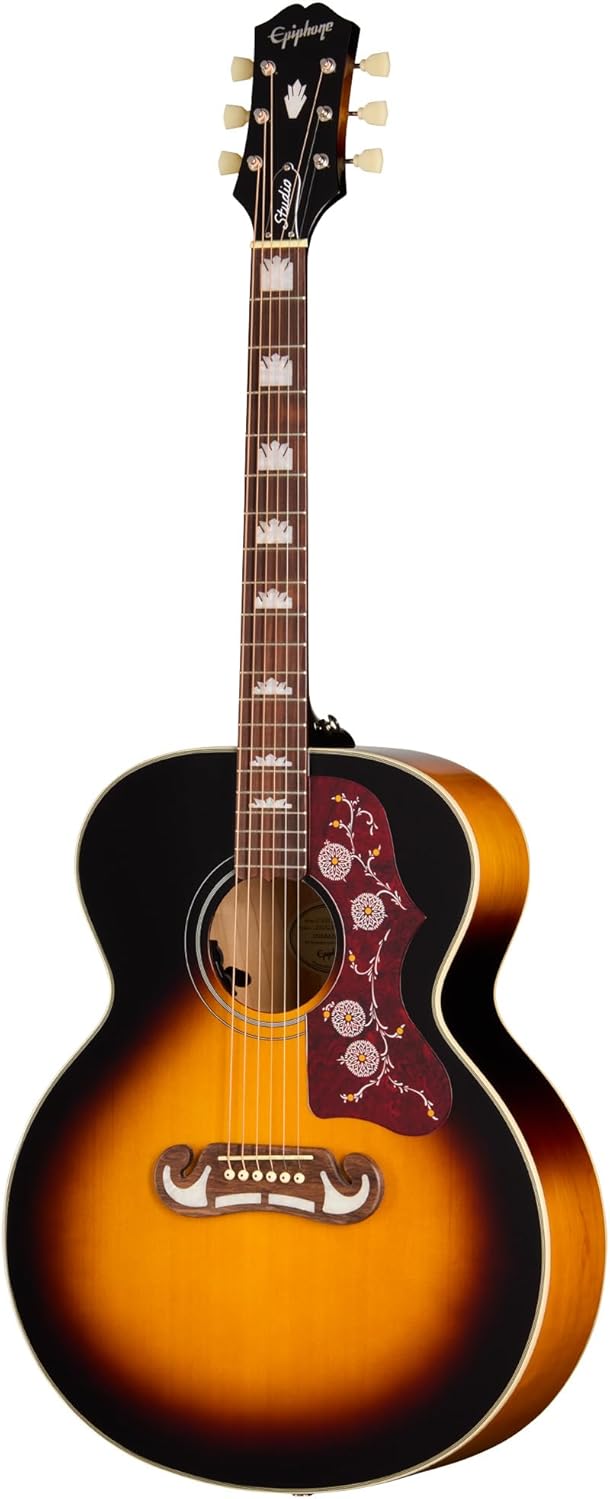 Epiphone J-200 Studio Jumbo Acoustic Electric, Vintage Sunburst with Bag