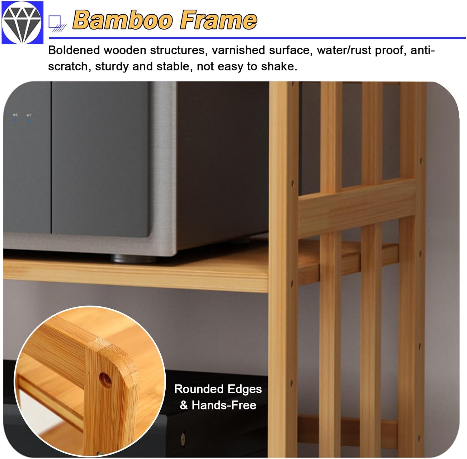 Home Stereo Racks and Stands on Wheels, Mobile Bamboo Audio Amplifier Media Cabinet 2 3 4 5 Layer Adjustable Height, Living Room/Bedroom/Farmhouse Standing Media Shelf,Brown L 55cm/H 3Tier