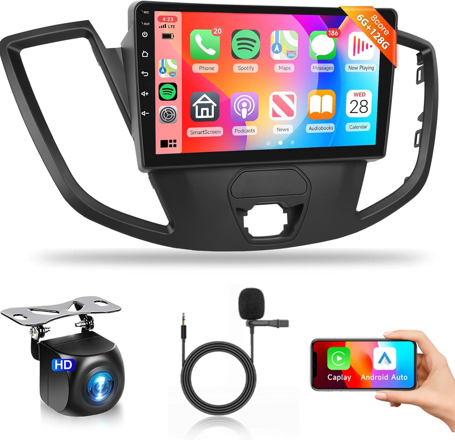 【DSP 46EQ】 8Core 6G+128G for Ford Transit 2013-2019 Android Car Stereo with Wireless CarPlay Android Auto, 9inch 1280X720P Touchscreen 5.0 Bluetooth RDS FM Radio GPS Navigation WiFi AHD Backup Camera