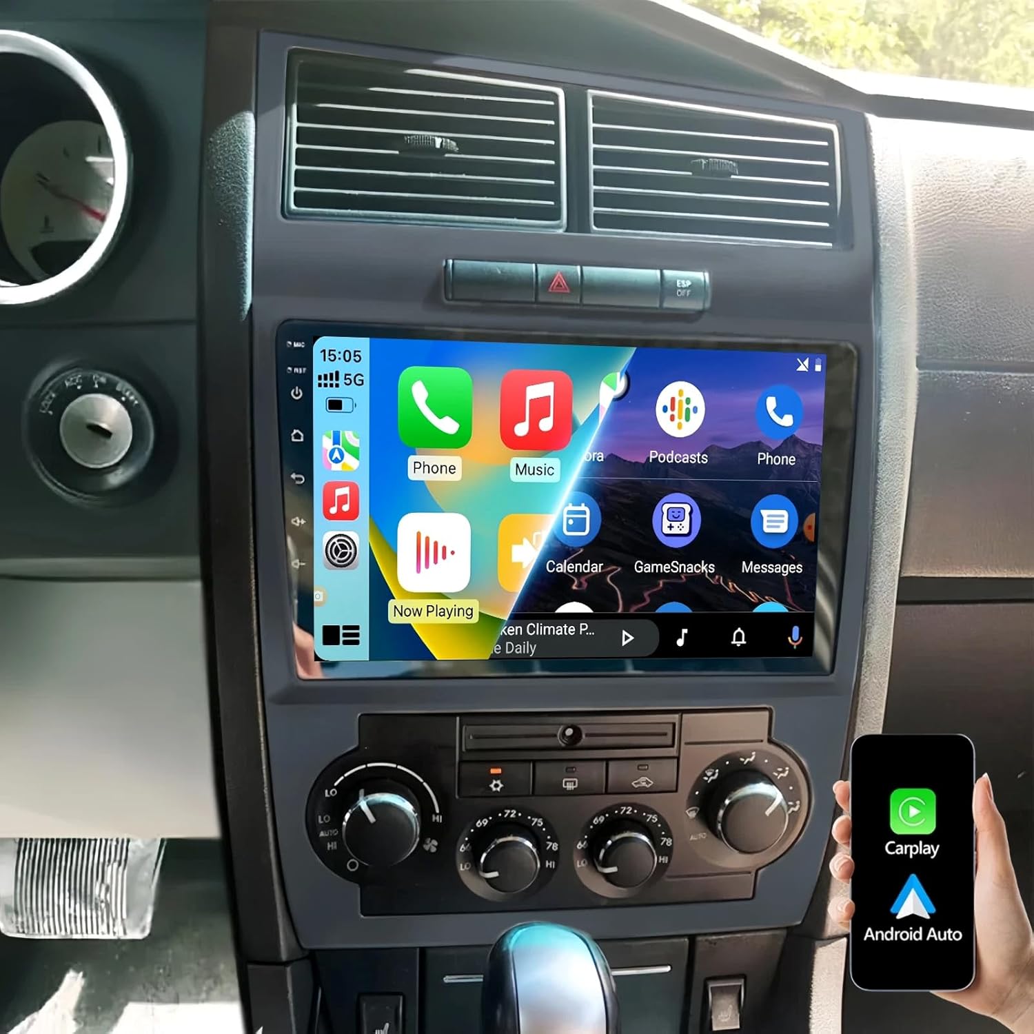 Double Din Car Stereo for 2005 Dodge Charger Radio Android Radio with DSP 9 inch Touchscreen with Wireless Carplay and Android Auto, Mirror Link, WiFi, GPS Navigation, SWC + Canbus + Backup Camera