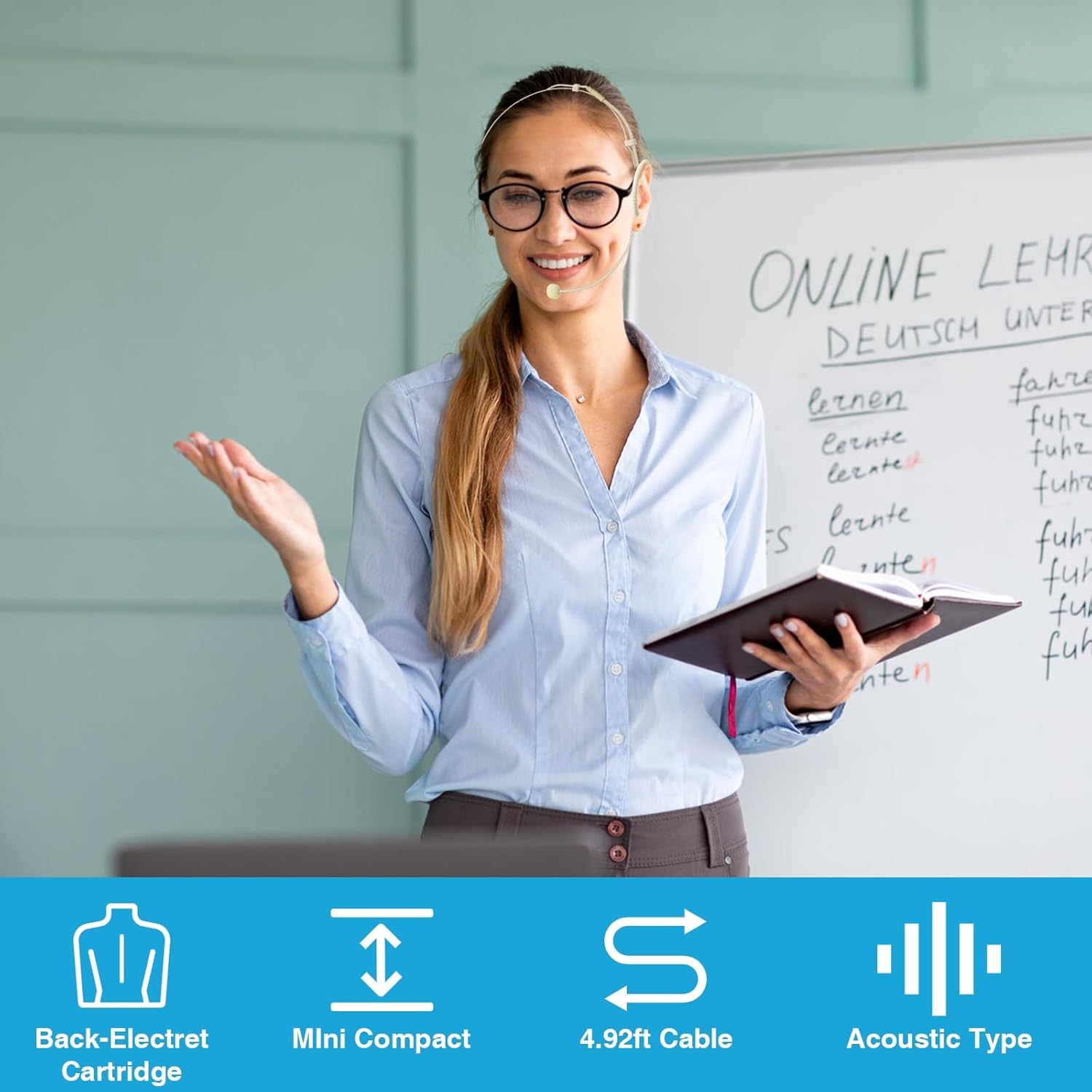 5 Pack Headset/Headworn Microphone Double Over Ear Earset Micophone for Singing Hands-Free Head Hanging Condenser Omnidirectional Mic for Shure,4 Pin Mini XLR,1.5M Cable,Windscreen