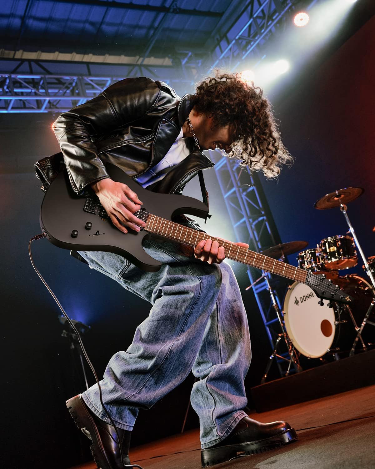 Donner Solid Body Electric Guitar, Matte Finish 39 Inch Metal Electric Guitar Beginner Kits with Bag, Strings, Strap, Cable, Strings Dampener for Rock Music Lover, DMT-100 (Matte Black)