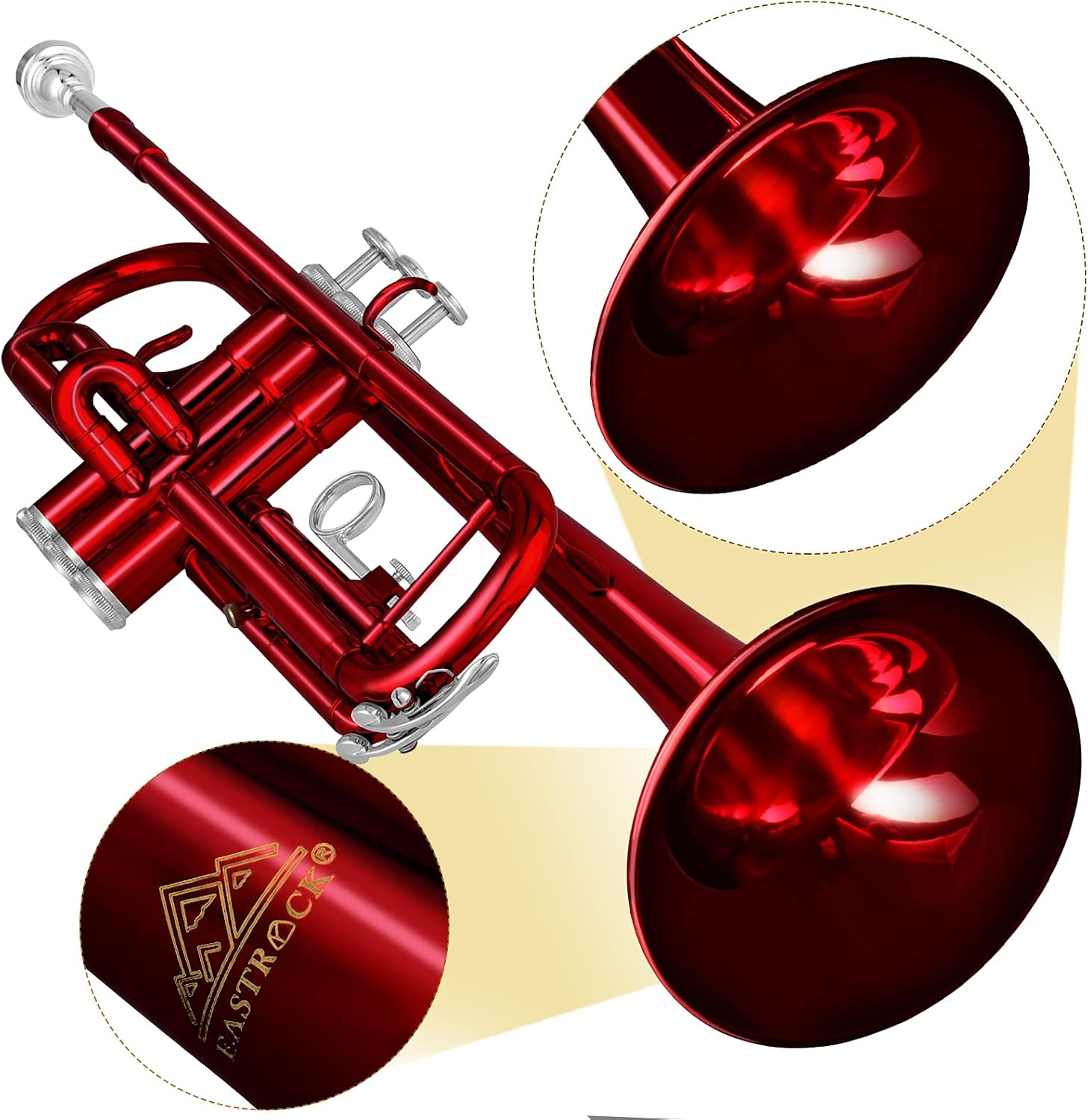 EASTROCK Bb Trumpet Standard Trumpet Set with Carrying Case,Gloves, 7C Mouthpiece and Cleaning Kit (Red)
