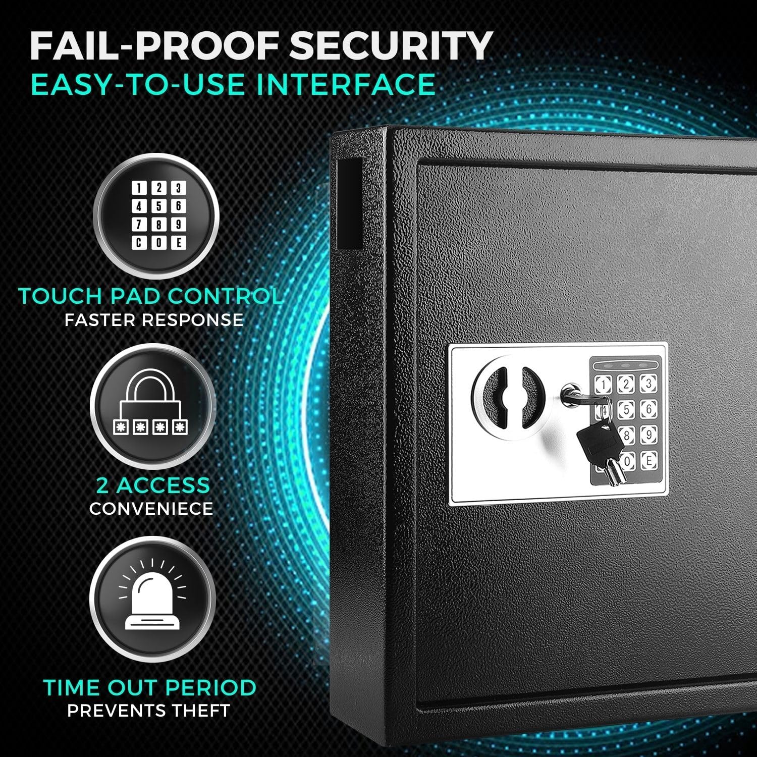 Flexzion Key Box Wall Mount With Code, Key Cabinet, Key Deposit Slot, 40 Key Holder Organizer Locker Case, Colored Key Tags Wall Mounted Lock Box For Keys Storage (Black)