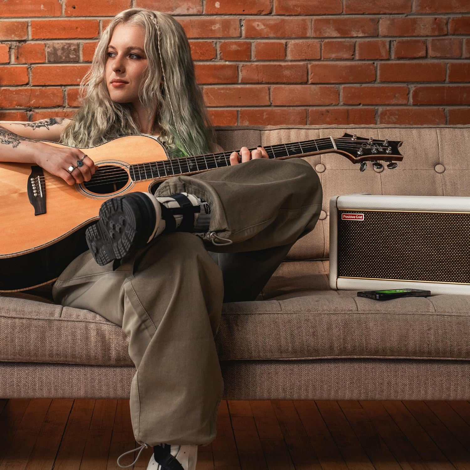 Positive Grid Spark 2 50W Smart Guitar Practice Amp & Bluetooth Speaker with Built-in Looper, AI Features & Smart App for Electric, Acoustic, & Bass Guitar – Pearl