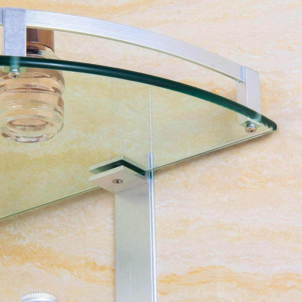 Aluminum Glass Corner Shelf Wall Mount Bathroom Storage with 3 Tier Shower Caddy Multifunctional Bath Basket for Bathroom Silver Sand Sprayed Finish(28Cm)
