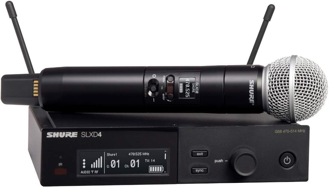 Shure SLXD24/SM58 Digital Wireless Microphone System - Includes SLXD2 Handheld Transmitter with SM58 Vocal Mic Capsule and SLXD4 Single Channel Rack Mount Receiver | H55 Band (SLXD24/SM58-H55)
