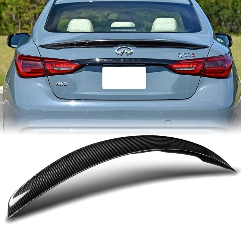 HYPERSPEED Real Carbon Fiber Trunk Spoiler Wing Lip kit Rear Lip kit STP-Style Fit for 2014 2015 2016 2017 2018 2019 2020 2021 Infiniti Q50 Sedan, Car Mods Exterior Accessories Auto Replacement Parts