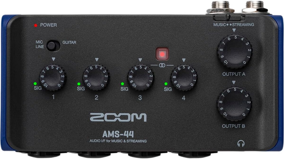 Zoom AMS-44 USB Audio Interface, 4 Inputs, 4 Outputs, Loopback, Direct Monitoring, Bus-Powered, for Recording and Streaming on PC, Mac, iOS, and Android