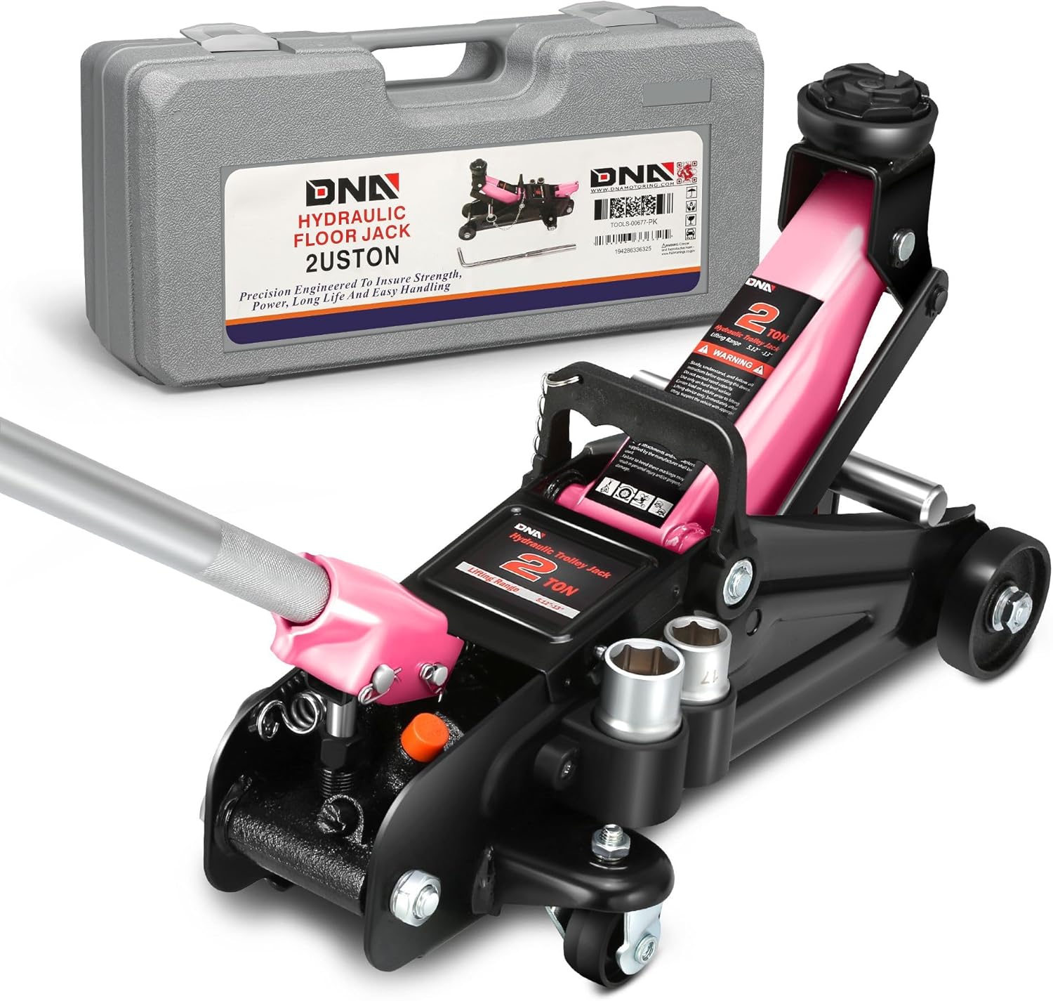 DNA Motoring Floor Jack with Socket and Lock, Low Profile Hydraulic Trolley Jack for Cars Lift, 2 Ton (4000 lbs) Capacity, Lifting Range 5.12