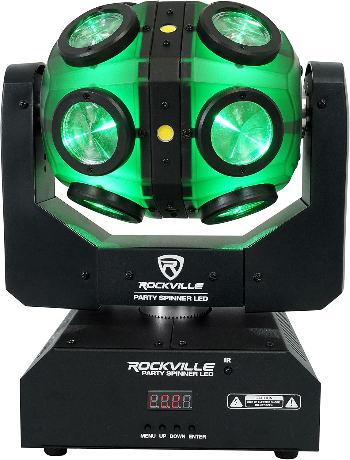 Rockville Party Spinner LED 150W Moving Head DJ Light, 18 LEDs (12 RGBW / 6 White COB), DMX Controls, Sound Activated, for Parties and Stage Events