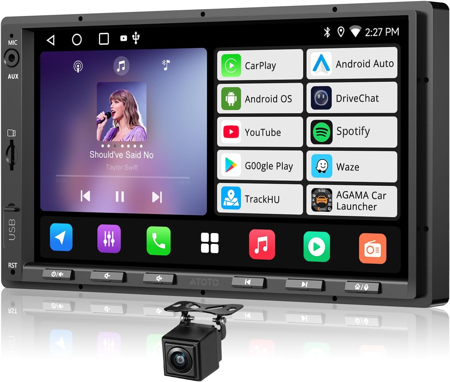 A5L 7inch Android Double DIN Car Stereo & Backup Camera, Wireless CarPlay& Android Auto Touchscreen Head Unit, WiFi/Bluetooth/USB, 2G+32G,MirrorLink, 24B-EQ DSP, FM/AM,GPS Tracking &AI Chat
