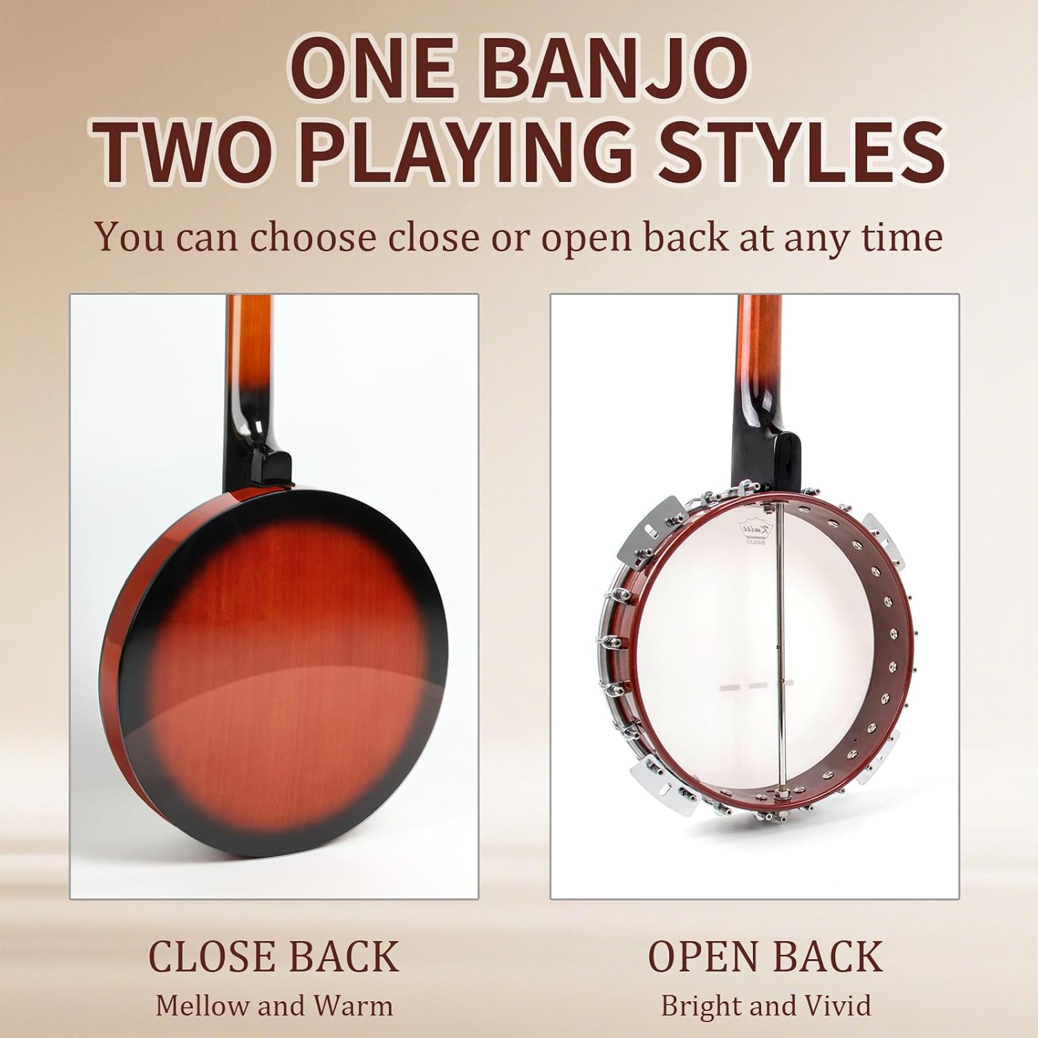 Kmise Banjo 5 String Banjos,Professional Full Size 38 Inch Open or Closed Back With Resonator, Bridge, Strings Pack, Finger Picks, Strap, Case, Tuner Accessories Set Gift Choice for Adults Beginner