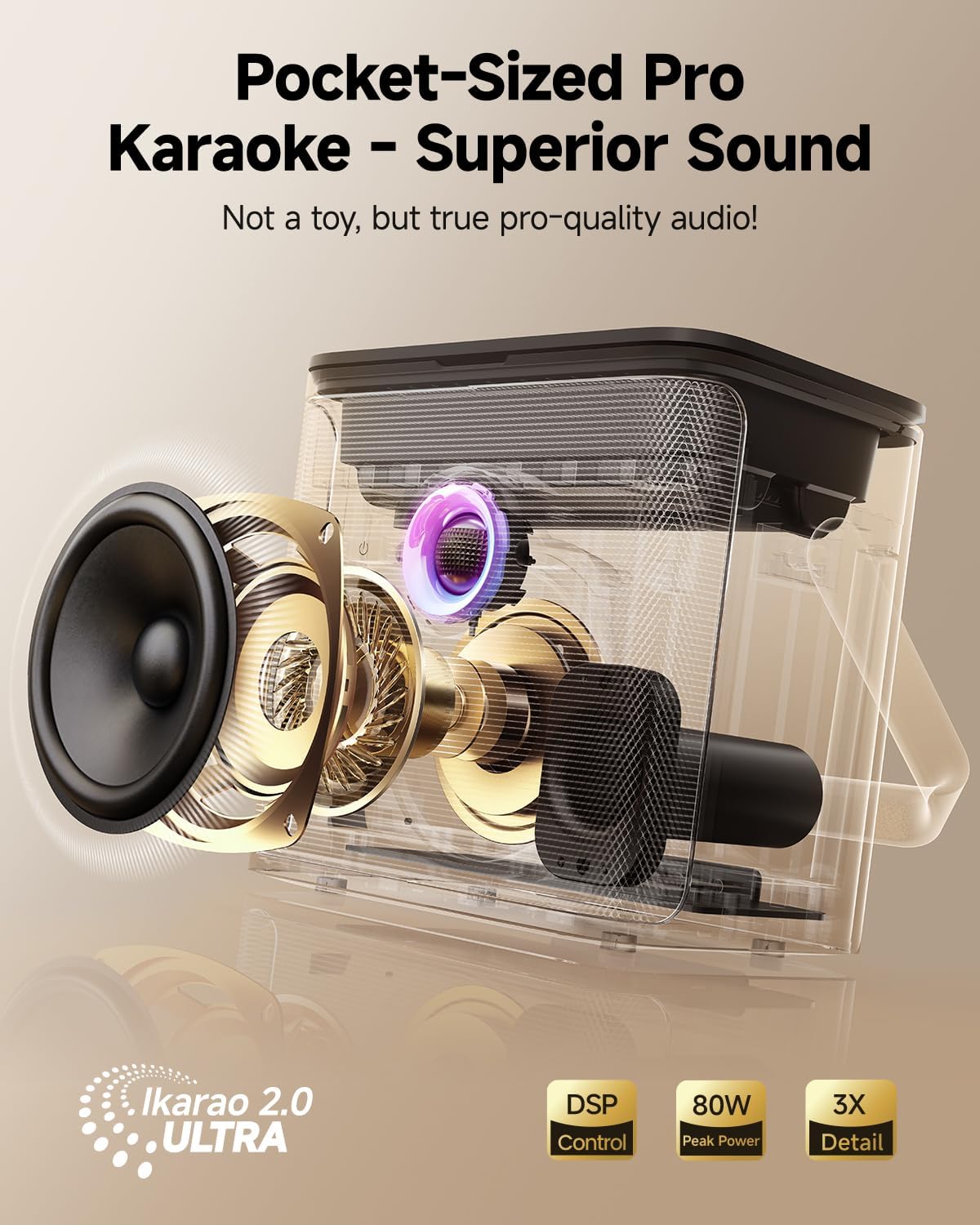 Ikarao Karaoke Machine for Adults Kids, with Lyrics Display Screen, WiFi Connect to YouTube & Karaoke App, 2 EQ Autotune Wireless Microphones Portable Karaokes PA System for Home Family Party Camping