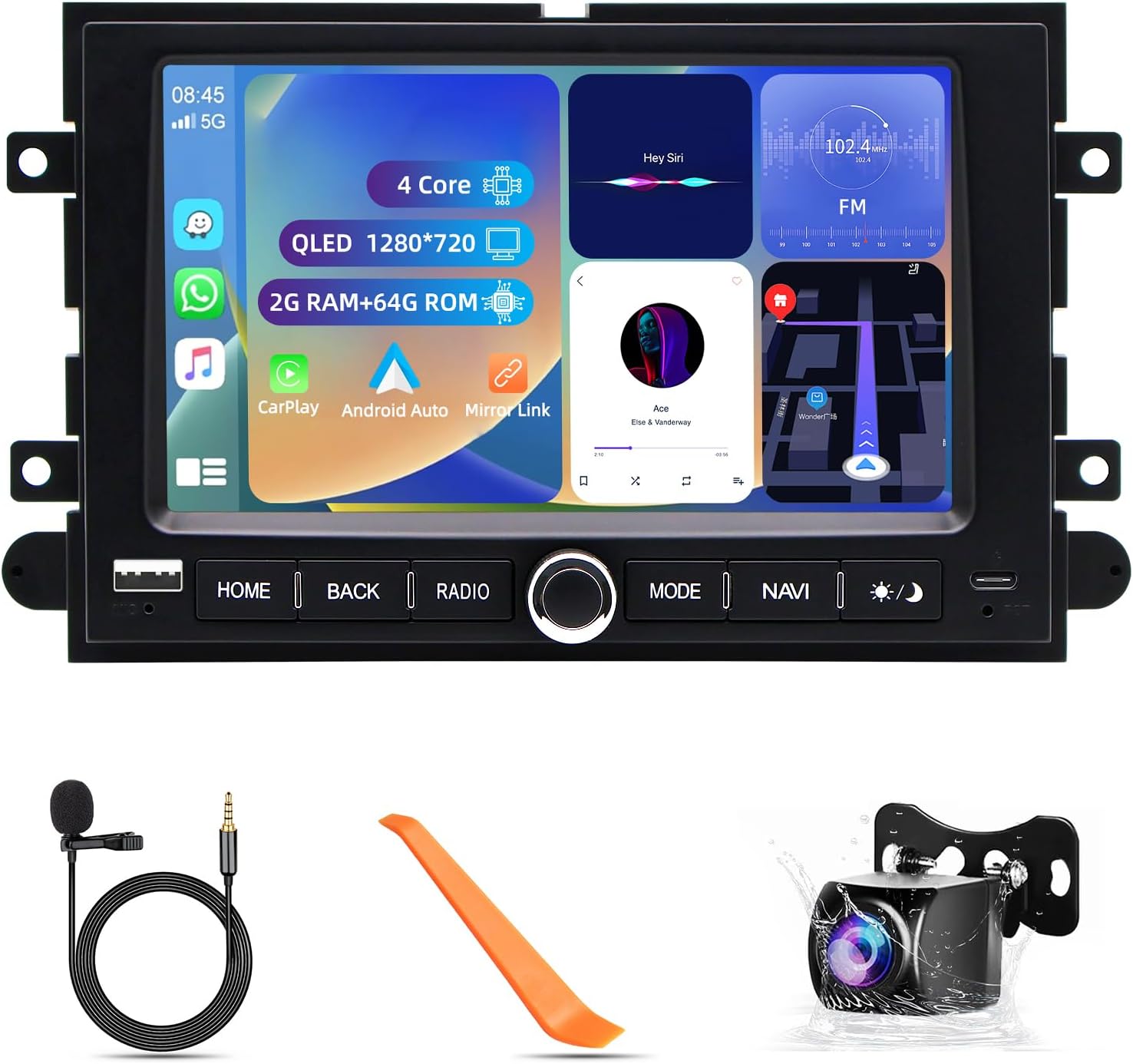 2G+64G Car Stereo for F150 F250 F350 Fusion Mustang Escape Android 13 Wireless Carplay/Auto/Mirror Link, 7