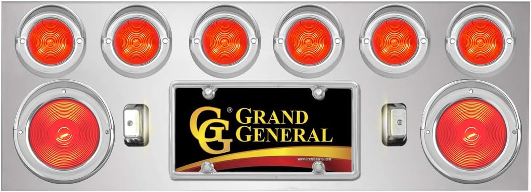 GG Grand General 92847 Stainless Steel Panel with 2-4 inches and 6-2-1/2 inches Red Beehive Light and Chrome Plastic Rim with Visor