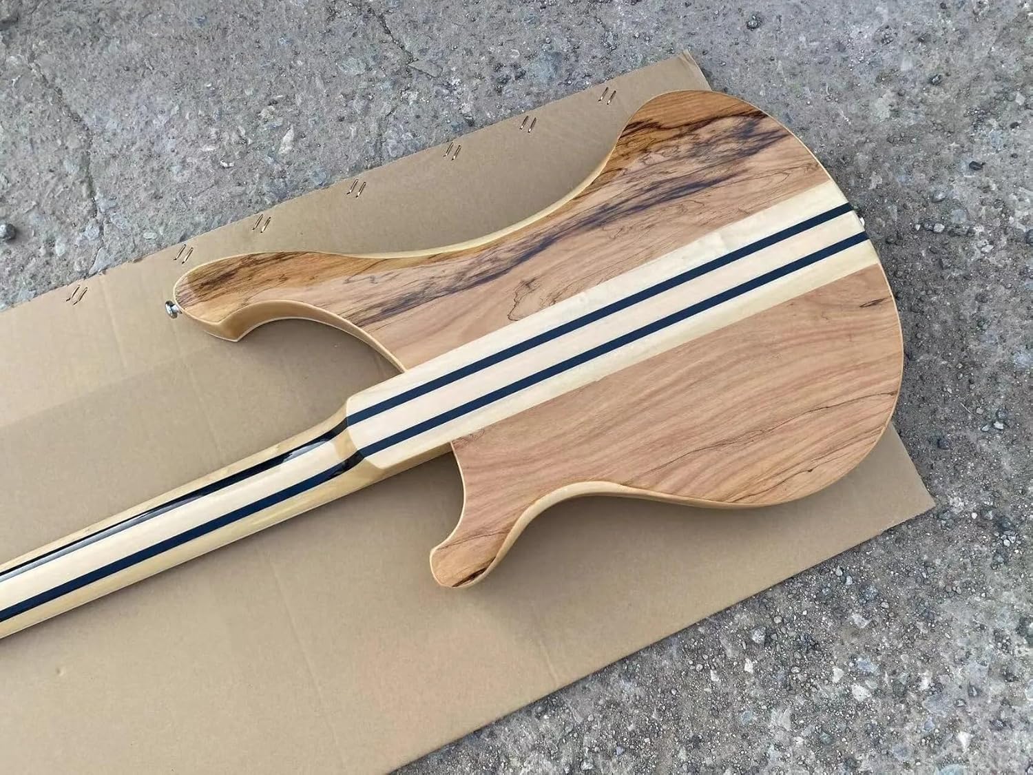 4-String Electric Bass Guitar - Natural Spalted Maple Veneer Finish, Checkerboard Binding, Neck-Thru Construction