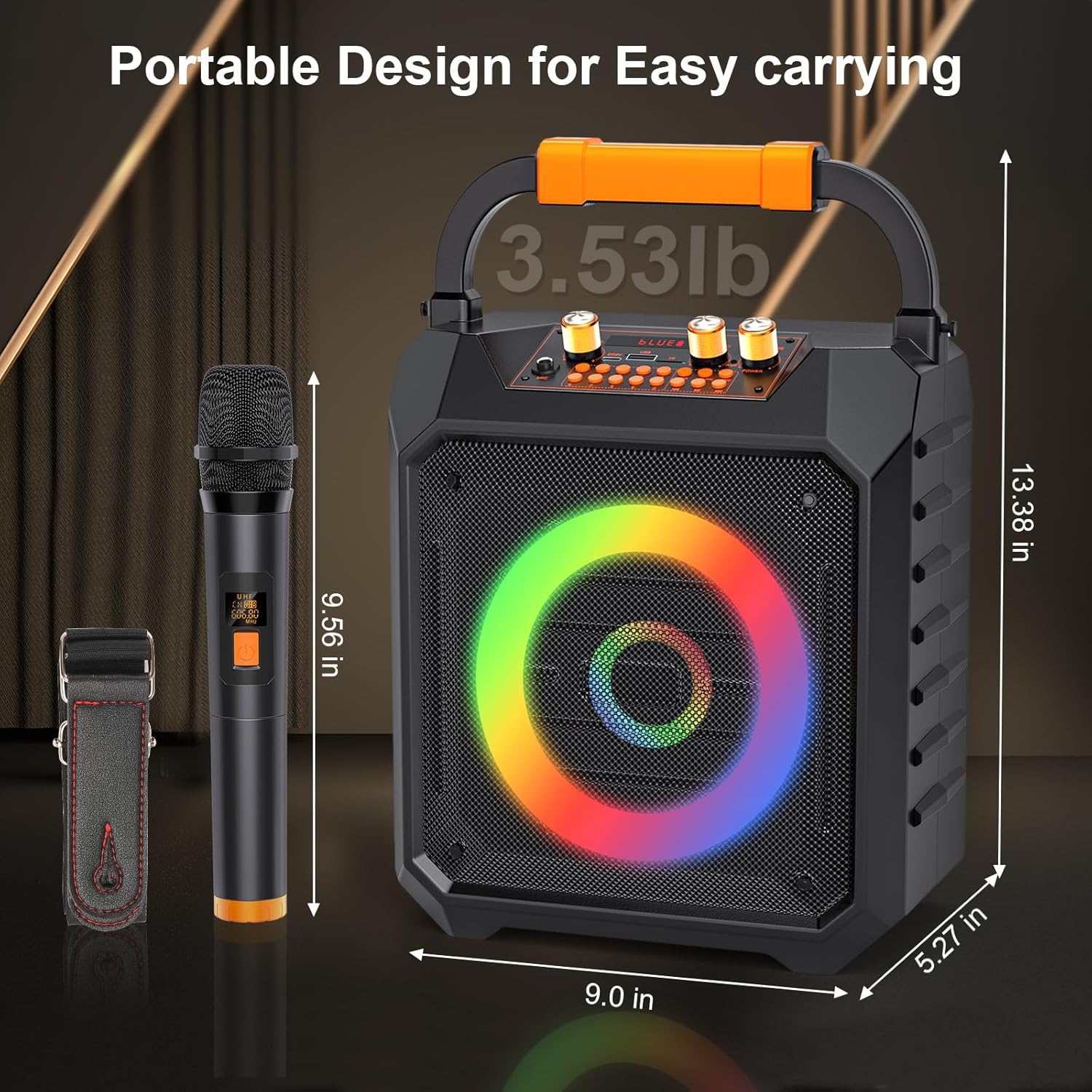 Portable Karaoke Machine with 2 Wireless Mics Bluetooth Karaoke Speaker with PA System for Adults,Parties,Home Use,Support BT/TF/USB/AUX/FM,Recording,LED Lights,Powerful Bass and Treble (K168N-Black)