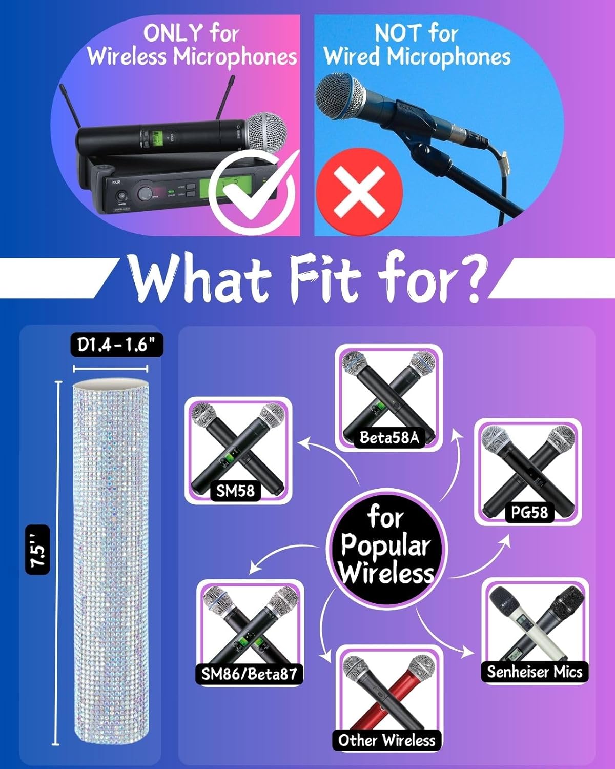 Rhinestone Microphone Covers for Wireless Mic Bedazzled Blinging on Stage