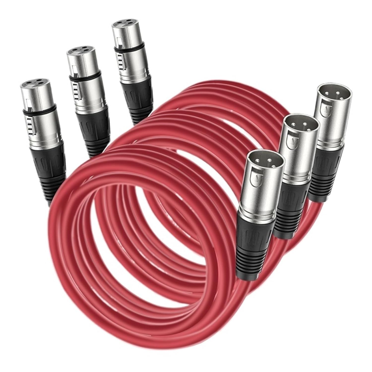 3Pin Male to Female XLR Cable 3Pack Audio Balanced Red Mic Cord Professional Interconnect Adapter AMP Cord for Studio Stage(Red-Pack of 3,1m)