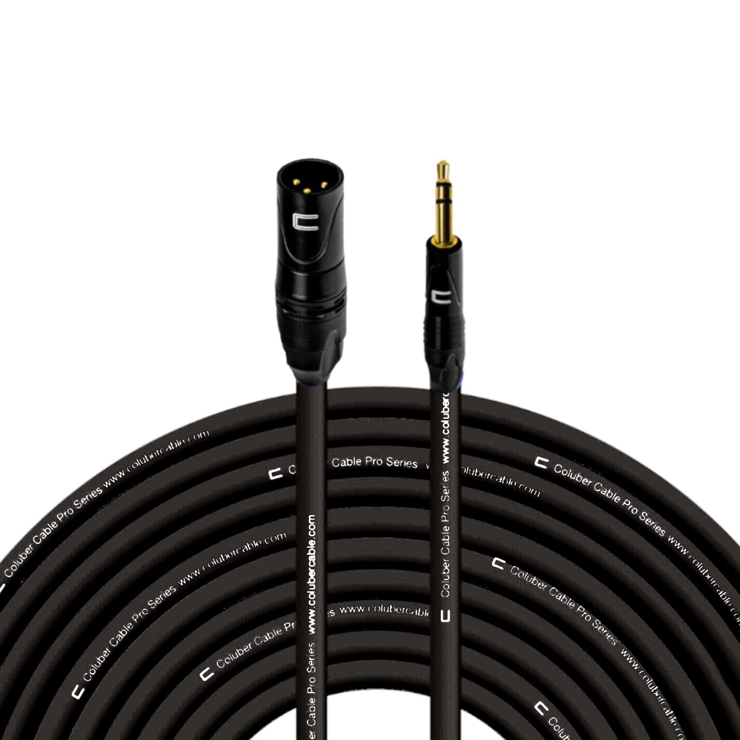 Balanced XLR Cable Male to 3.5mm TRS - 100 Feet Black - Pro 3-Pin Microphone Connector for Powered Speakers, Audio Interface or Mixer for Live Performance & Recording