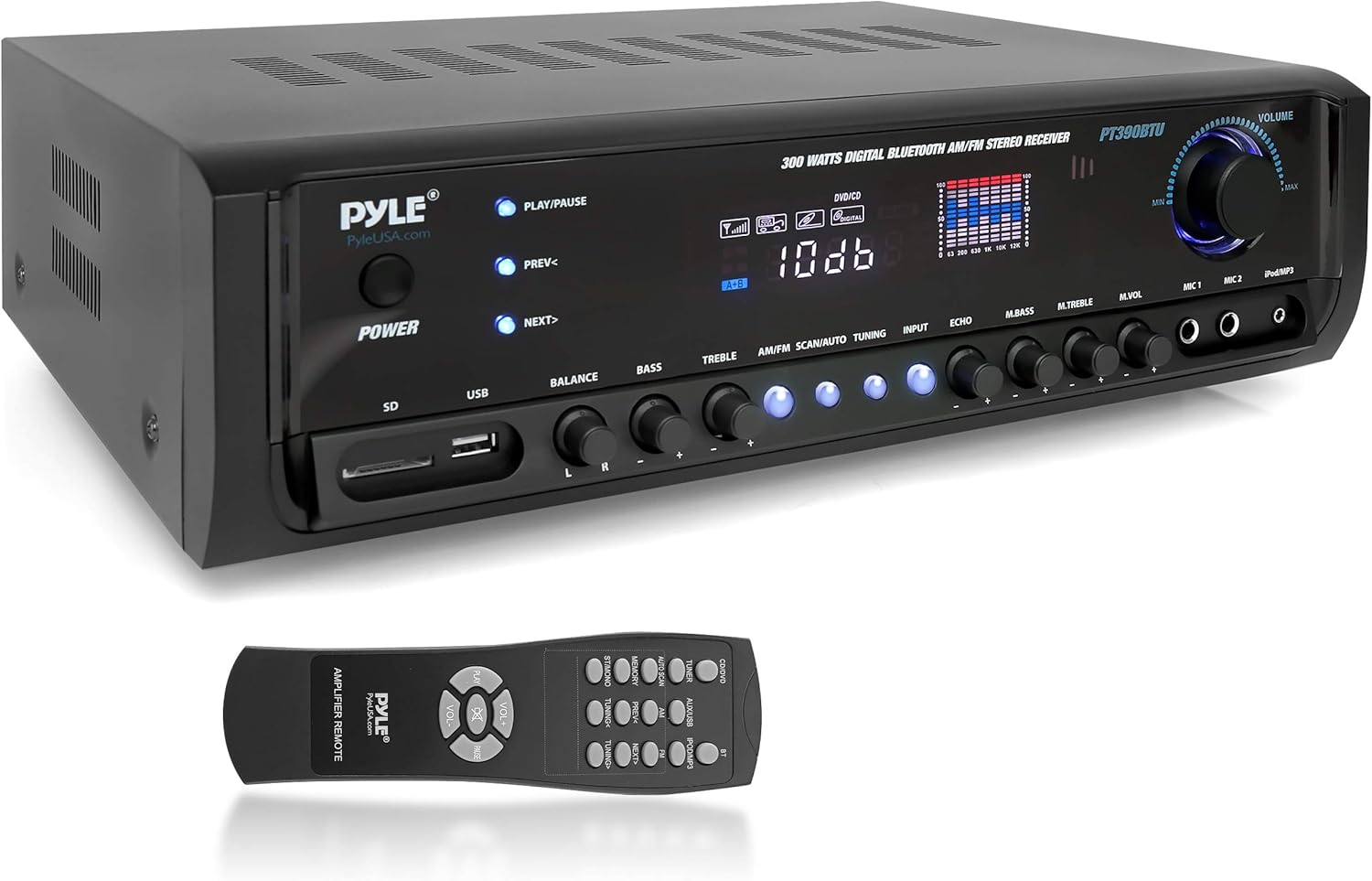 Pyle Wireless Bluetooth Home Amplifier- Connectivity Power Off Distant Devices, Input/Output Devices, Connectors/Jacks, Sound System Controls for Audio/Radio & Display Design - PT390BTU.3