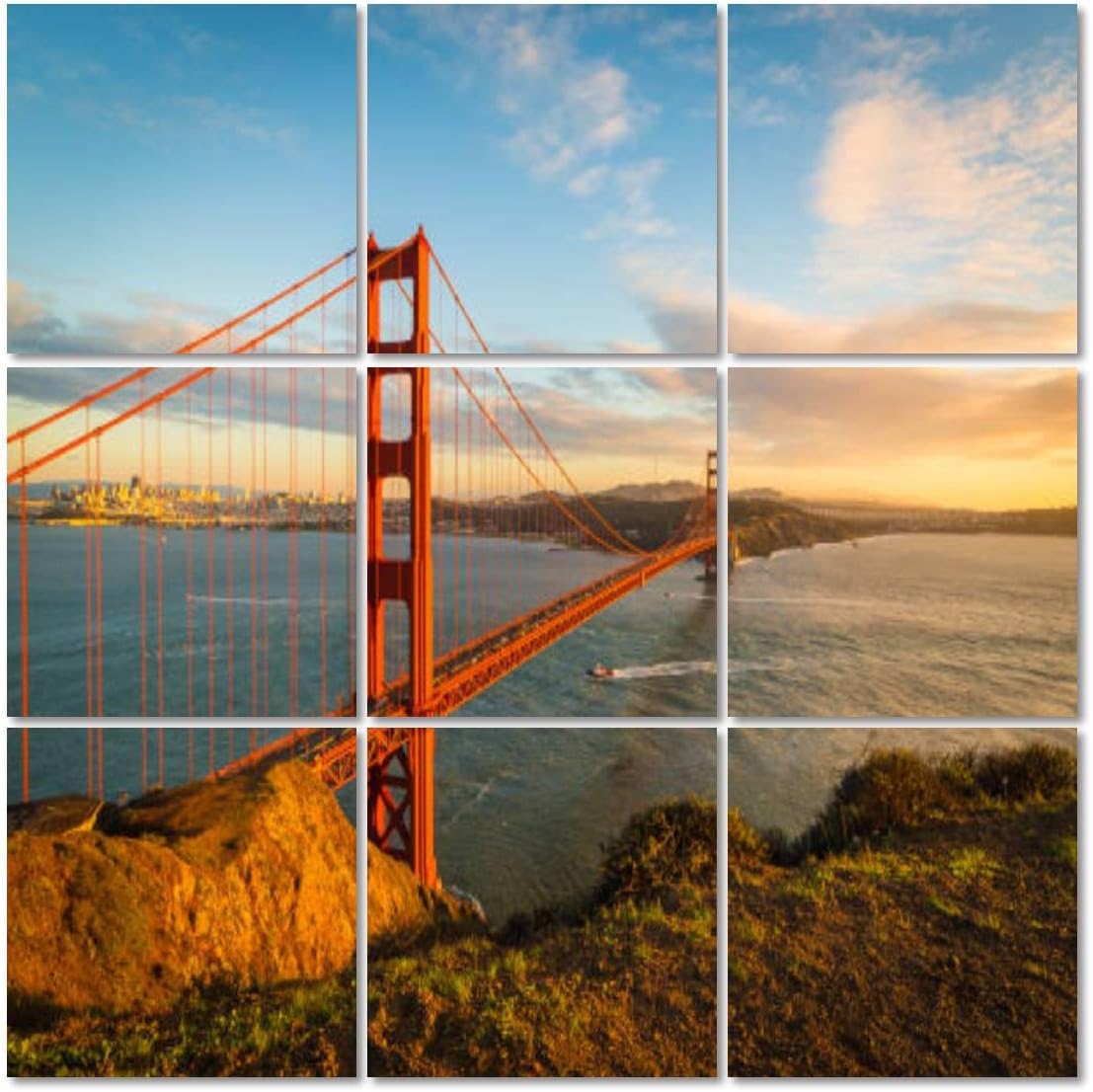 Art Acoustic Panels Sunset at Golden Gate Bridge 9 Packs Decorative Soundproof Wall Panels Large Sound Absorbing Padding for Studio Home Office 60