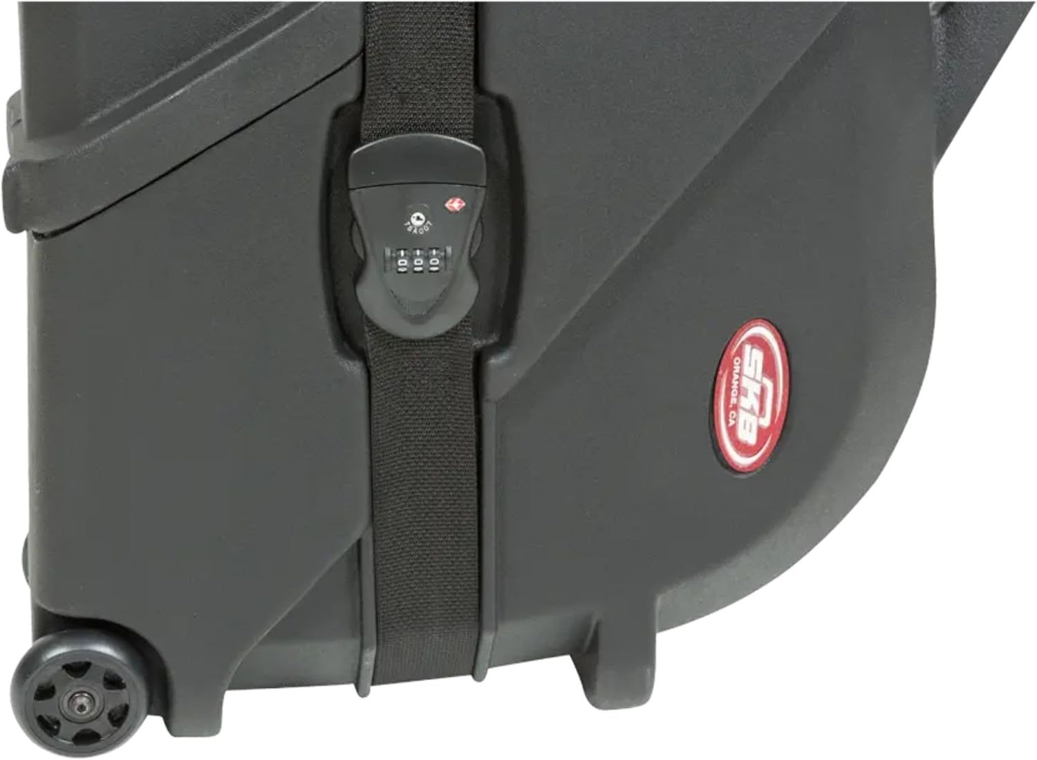 SKB ATA Roto Molded Electric Bass Guitar Hard Case with TSA Locking Latches, Wheels for Easy Transport and Ergonomic Handle, Black