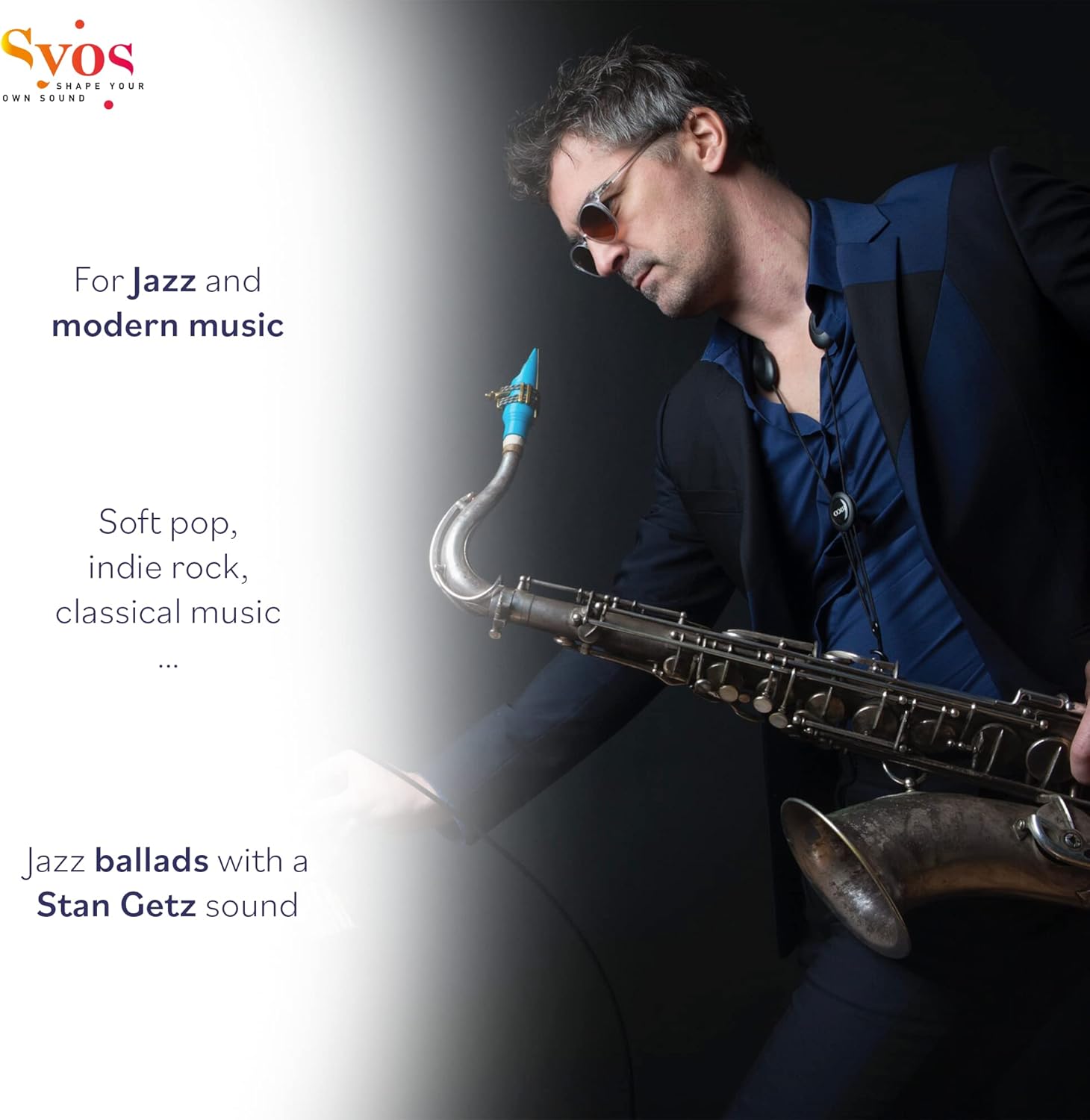 Syos Tenor Saxophone Mouthpiece, Smoky Model, 8 Tip Opening, Phantom Blue, Improve the Sound of your Sax with this Easy-To-Play, Dark and Warm Tenor Sax Mouthpiece