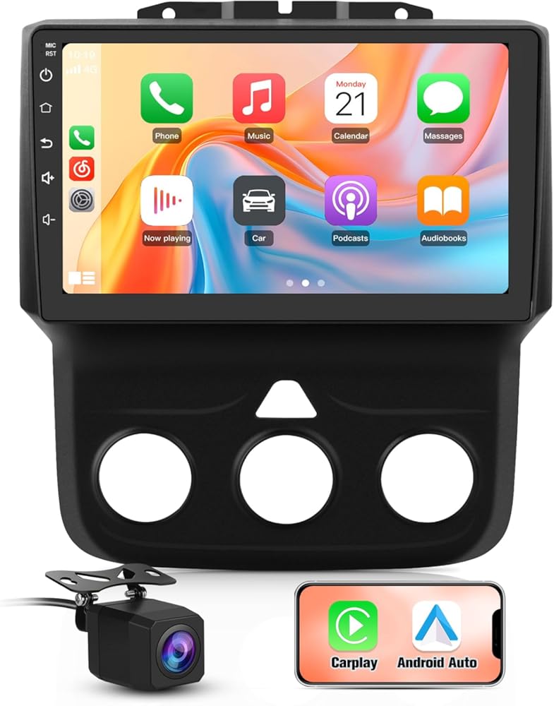 Junsun Qualcomm Car Stereo for Dodge RAM 1500 2500 3500 2013 2014 2015 2016 2017 2018 with Android 13 CarPlay Android Auto Bluetooth GPS WiFi [4G+64G]