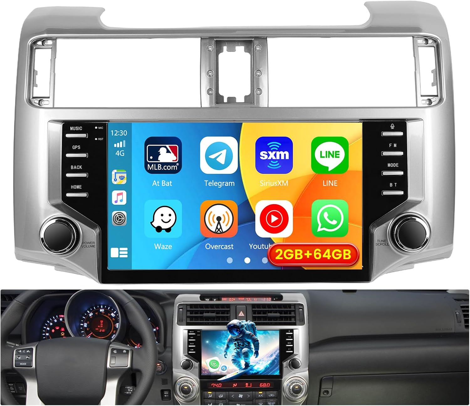 [2+64GB] Android 15 Car Stereo for Toyota 4runner 2010-2020 with Wireless CarPlay Android Auto, 9 Inch HD Touchscreen Car Radio with GPS WiFi Bluetooth FM/RDS SWC Backup Camera Canbus MIC
