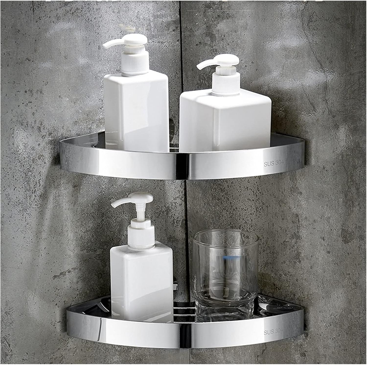 Bathroom Shelves, Bathroom Shower Corner Shelf SUS 304 Stainless Steel Shower Caddy Wall Mount Triangular Bathroom Floating Shelves With Hooks (Color : Polish 3 Layer)