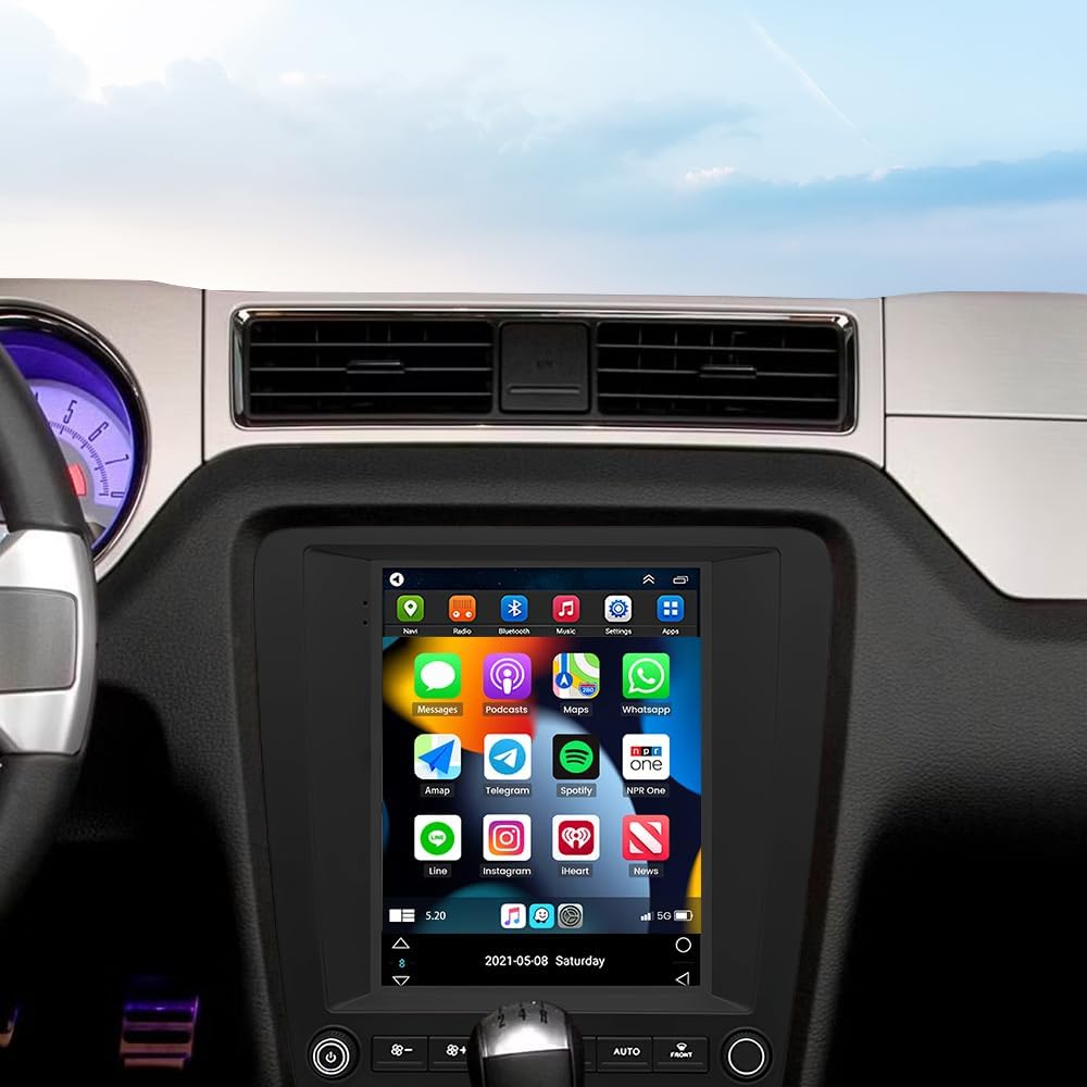 4G+64G Car Stereo for Ford Mustang 2010-2014, 9.7 Inch HD Touchscreen Radio Android 13 with CarPlay Android Auto GPS/WiFi/Car Radio Receiver Bluetooth SWC/Mirror Link/Split Screen + AHD Camera