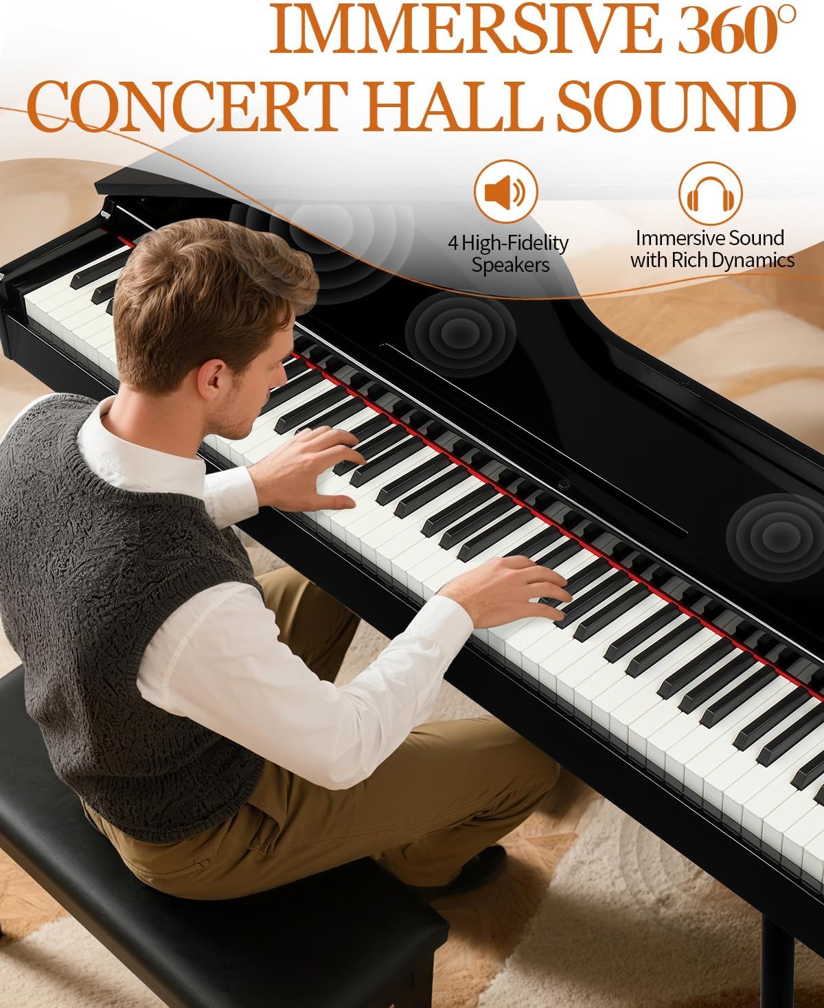 Ktaxon 88 Key Weighted Action Grand Piano, Foldable Digital Piano Keyboard with Removable Music Stand, Stereo Headphones, Dust Cover, Music Clip, Cloth, Sticker, Full Equipment for Beginner (Black)