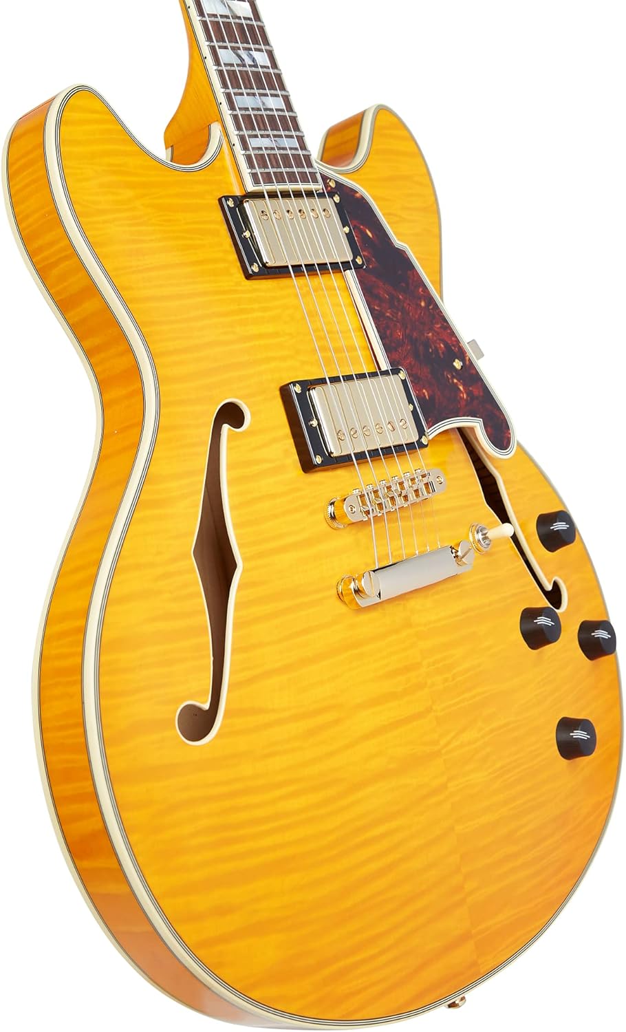 D'Angelico 6 String Semi-Hollow-Body Electrical Guitar, Right, Vintage Natural (DAEDCVNATGS)