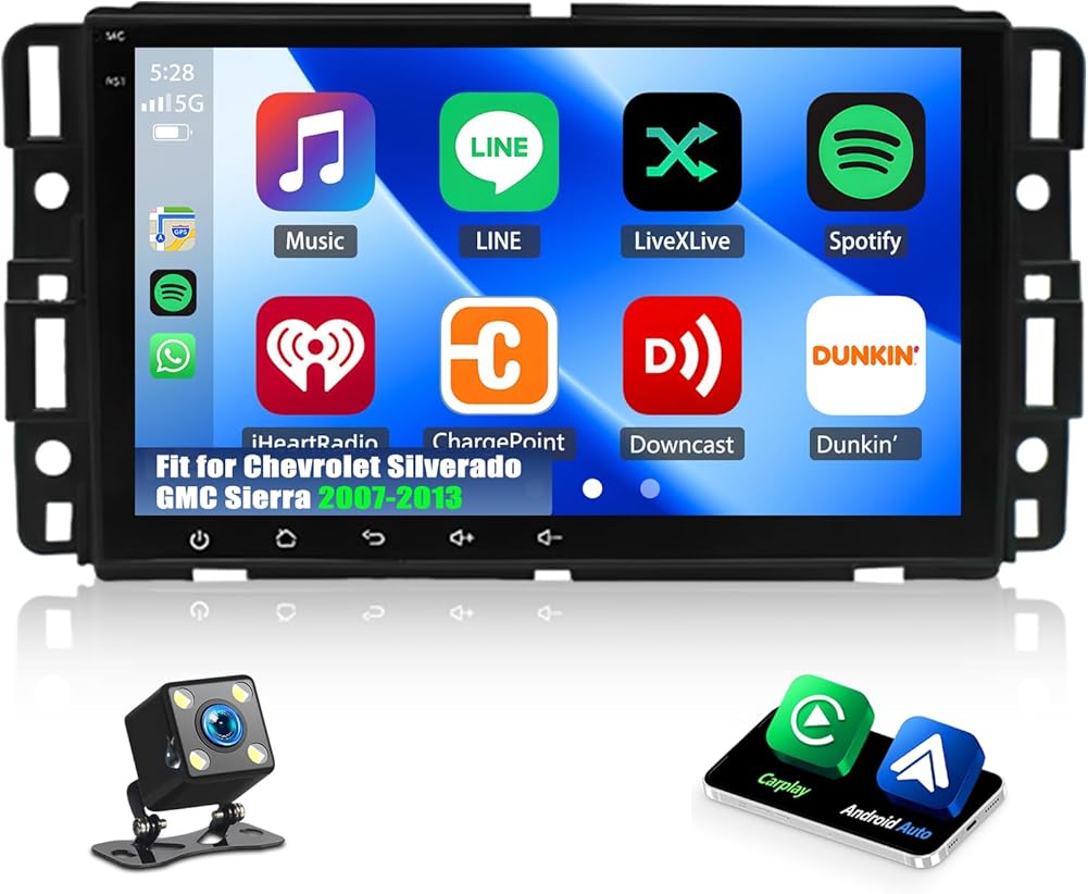 Android 15 Car Stereo Fit for Chevrolet Silverado GMC Sierra 2007-2013, 8inch Touch Screen with Wireless Carplay Android Auto AHD Backup Camera Mirror Link GPS SWC WiFi FM,2+32G