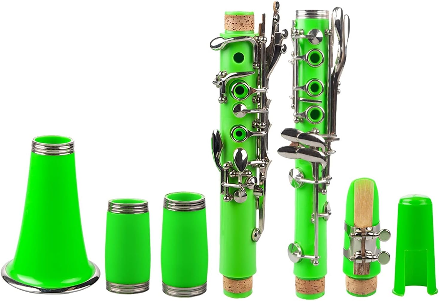 Standard Clarinet Green AbsClarinet Bb Cupronickel Plated Nickel 17 Key with Cleaning Cloth Gloves Woodwind Instrument Beginner Clarinet