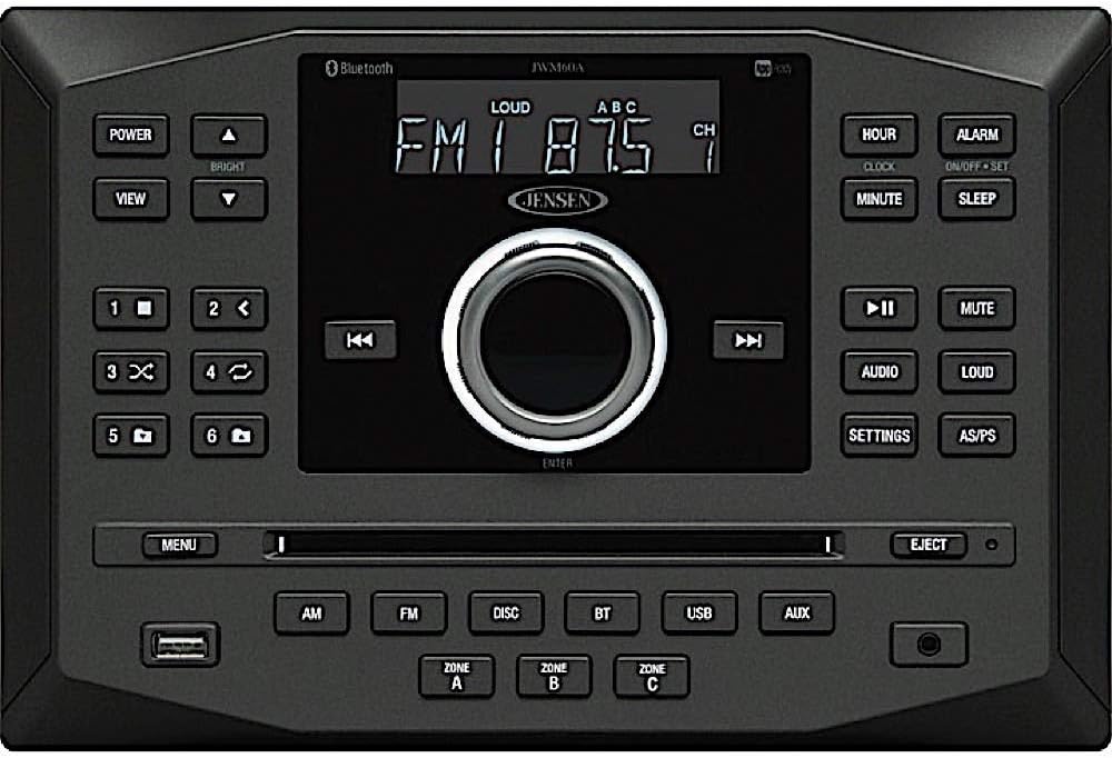 Jensen JWM60A AM | FM | DVD | CD | USB | AUX | App Ready Bluetooth Wallmount Stereo w/ App Control (Renewed)