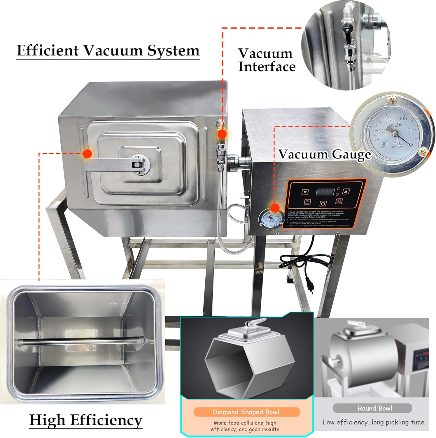 INTSUPERMAI 110V Meat & Vegetable Vacuum Tumbler Marinating Machine, 45L Vacuum Tumbler Marinator, 350W Food Vacuum Marinator, 0-99 Min Time Setting, Meat Tenderizer & Vacuum Marinator for Chef