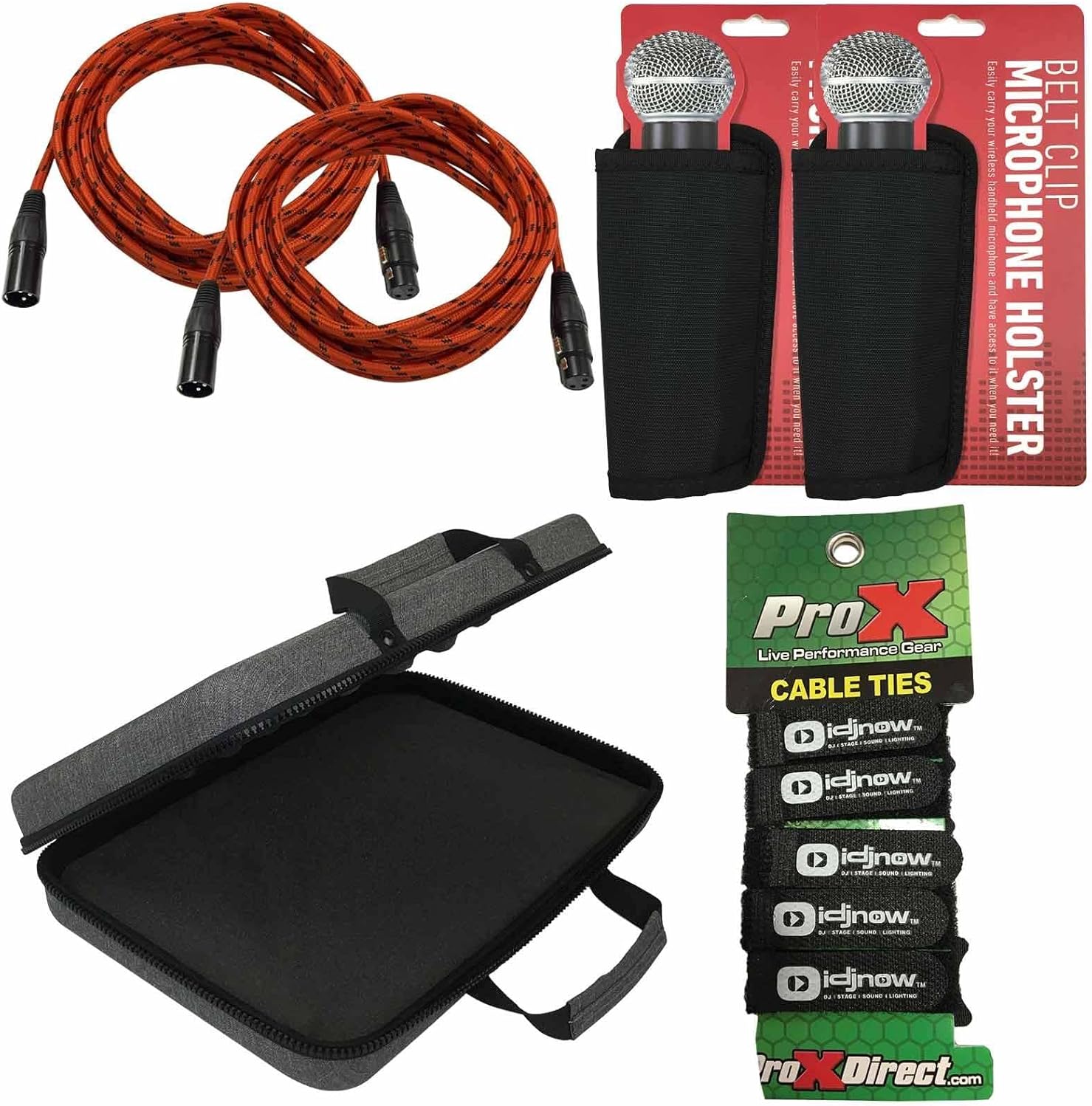 Accessories Pack 20ft Red XLR Cables 2 Pack + Case + Mic Holsters