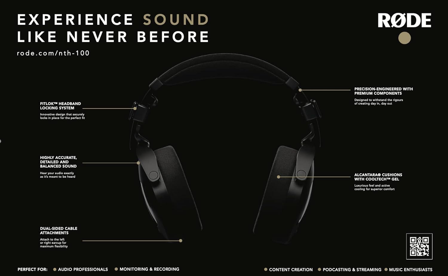 Rode NTH-100 Professional Over-Ear Headphones with Rode PSA1+ Microphone Boom Arm and StreamEye Polishing Cloth (Bundle of 4)