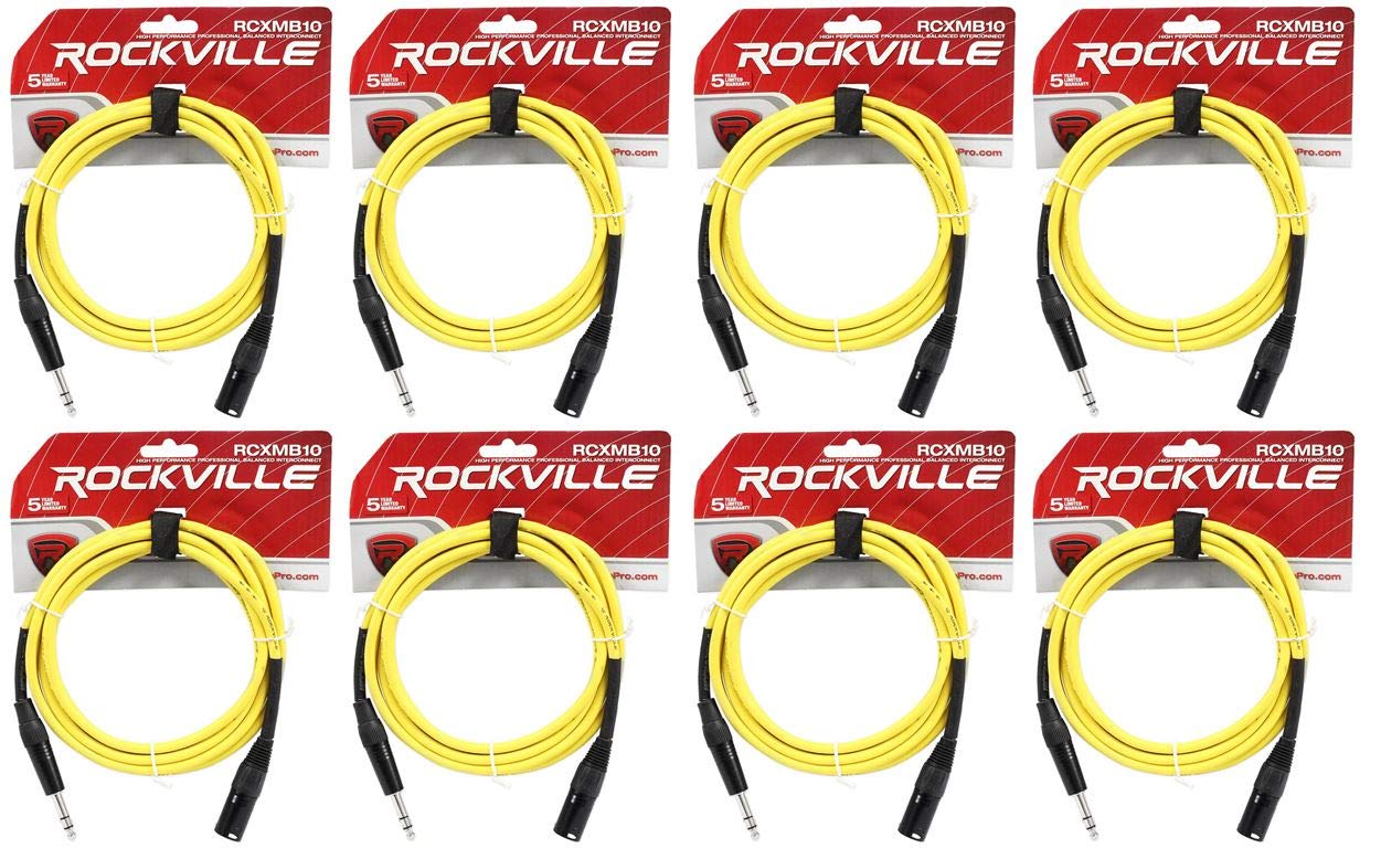 Rockville (8 RCXMB10Y 10' Male REAN XLR to 1/4'' TRS Cable Yellow 100% Copper