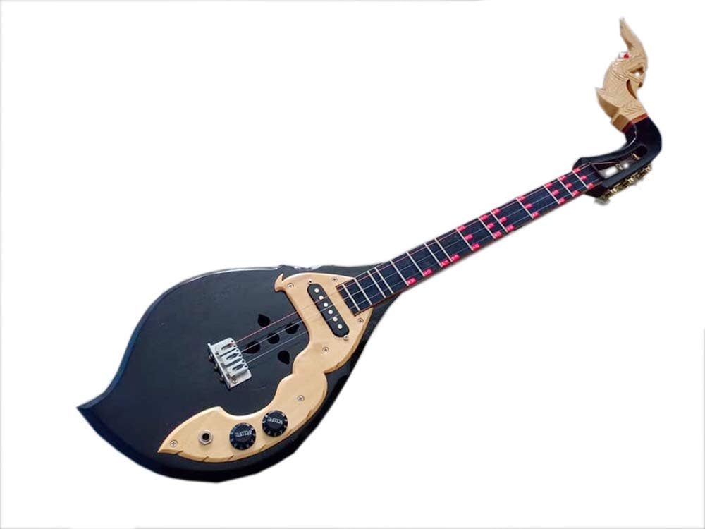 Isarn Acoustic Electric Phin 3 Strings, Thai Lao Guitar Musical Instrument, Traditional Thai Musical Pin74