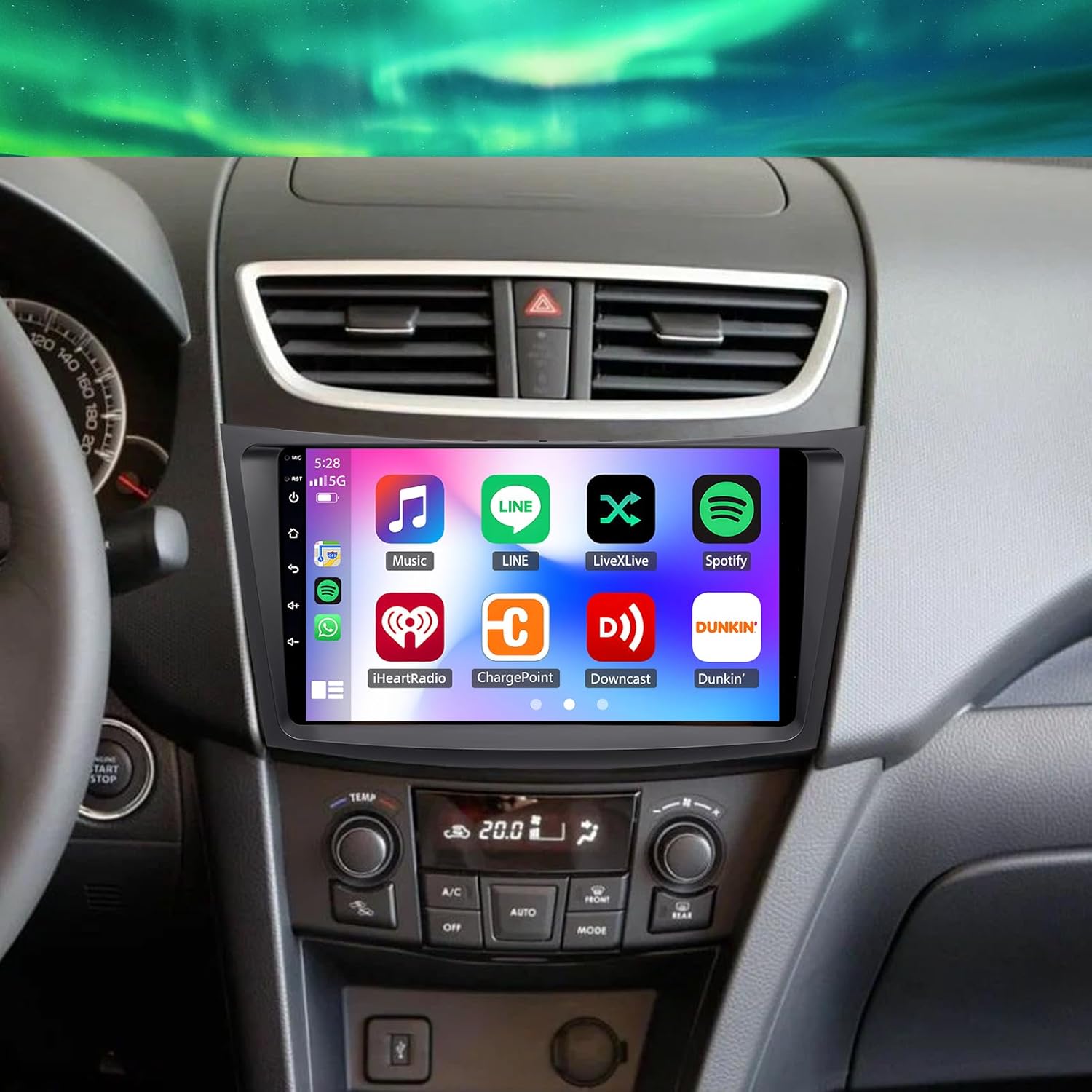 4+64G w/Android 14 9inch Car Radio Stereo with Carplay Android Auto for Suzuki Swift 2010-2016 IPS Double Din Touch Screen Car Audio Receiver w/WiFi GPS Bluetooth SWC AHD Backup Camera Mic