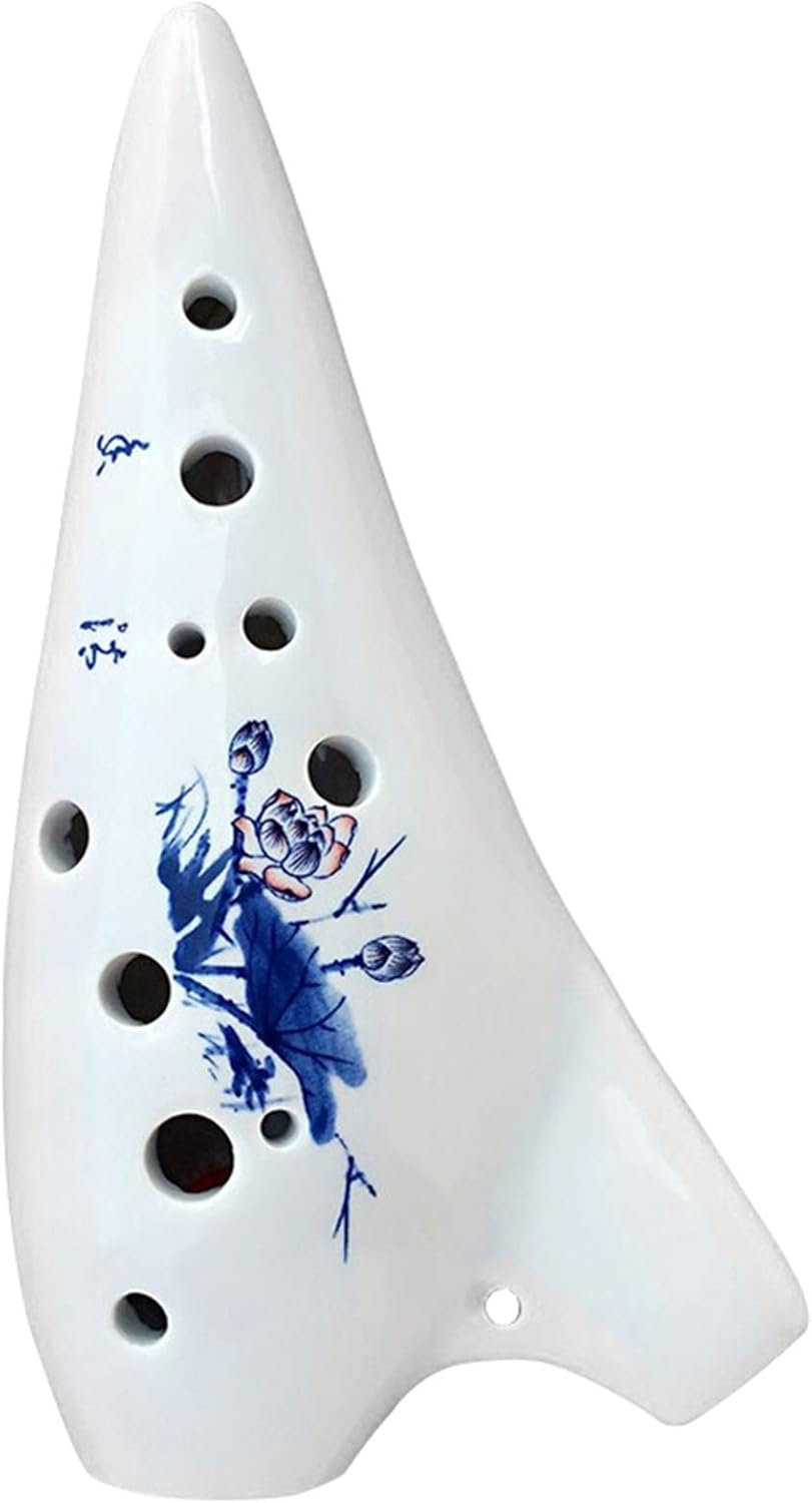Alto C White Ice-Crack Ocarina 12 Holes Woodwind Instrument Smooth Appearance Music Instrument Beginner/Professional Performer Flute