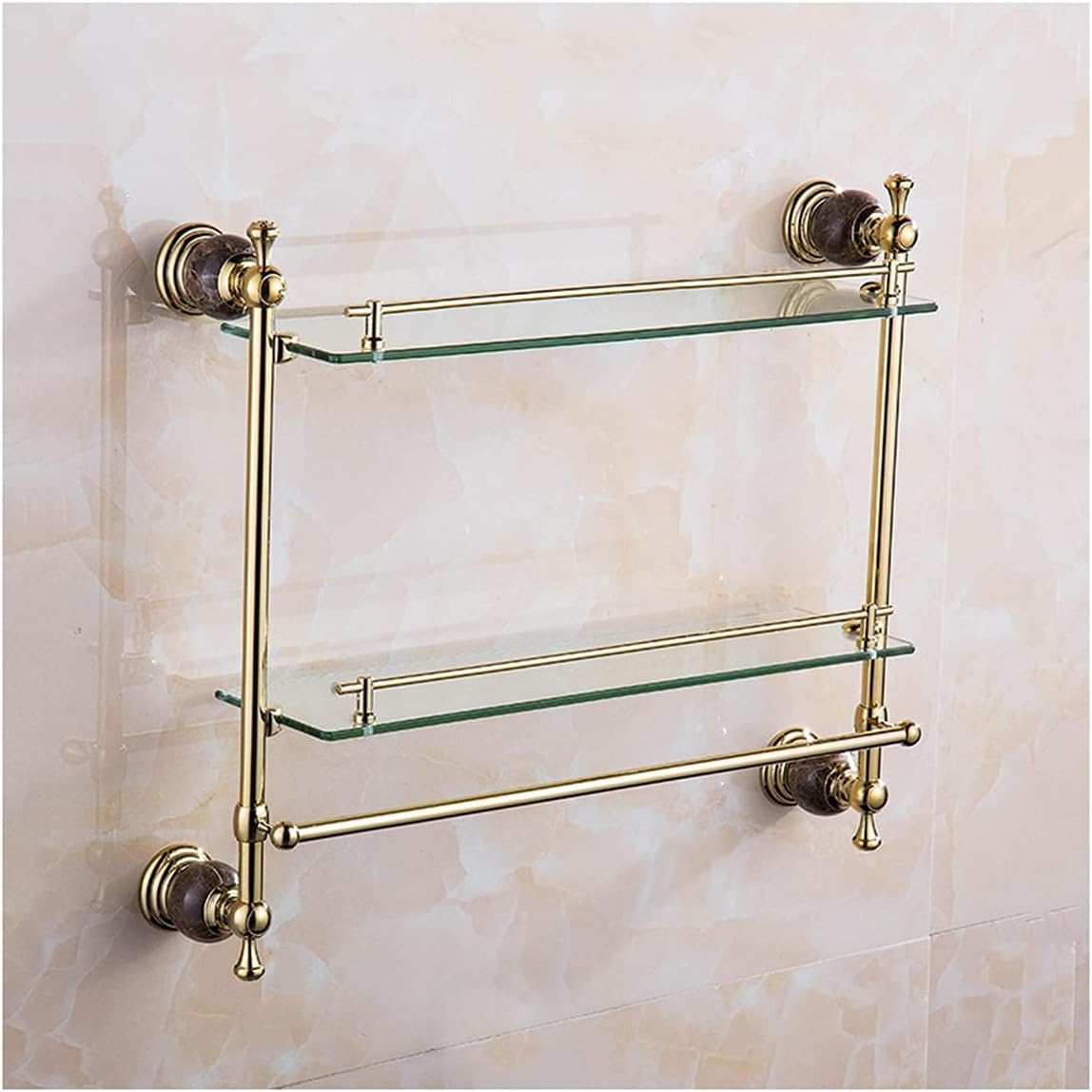 Shower Shelves Bathroom Accessories, Towel Hanger, Paper Holder, Towel Bar, Toilet Brush Holder, Towel Rack Bathing Accessories (Color : 2 Tiers Glass Shelf)