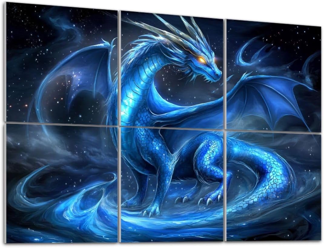 Art Acoustic Panels Self Adhesive Ethereal Dragon Acrylic Pour Art Mystical Blue Marble Patterns 6Packs Decorative Soundproof Wall Panels Large Sound Absorbing Panels for Home Office 48