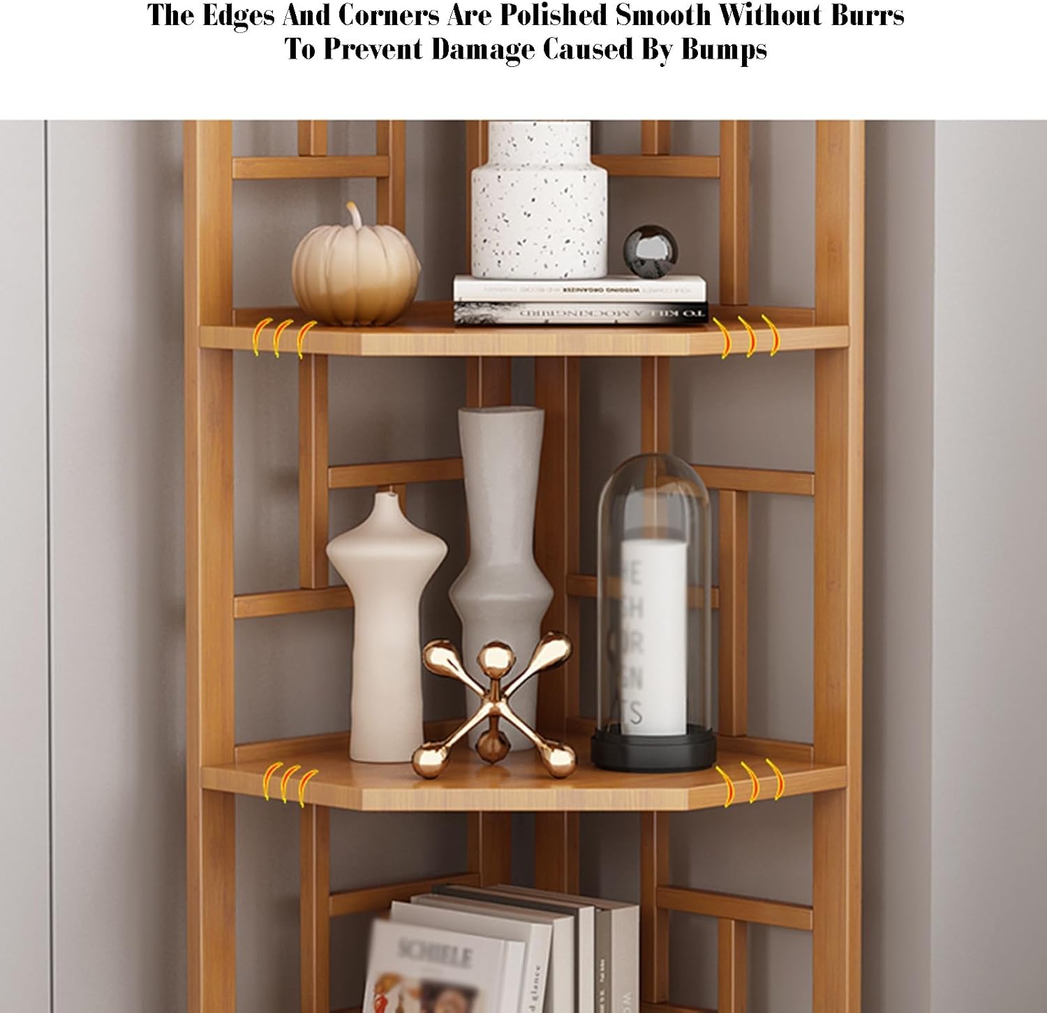 Corner Bookshelf,Open Shelf Bookcase,Bamboo Material Cabinet,Can Store Cups,Stationery and Other Items,Suitable for Apartments,Study Rooms,Living Rooms(Wood Color,38.97in) (Multi Colored)